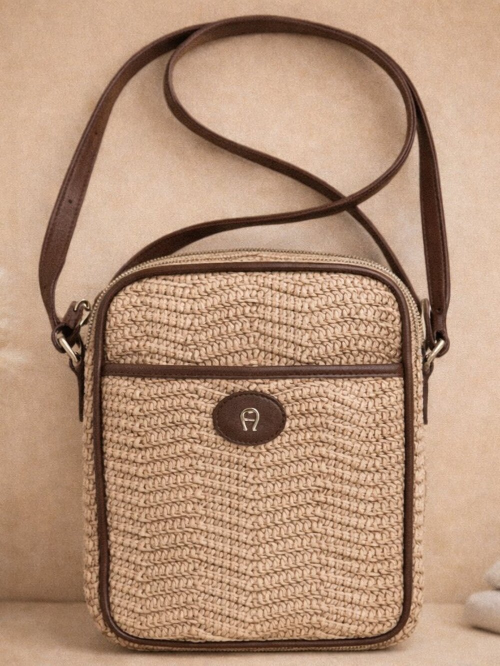 Etienne Aigner Straw Crossbody Bag Woven Purse Boho Coastal Cowgirl Cottagecore